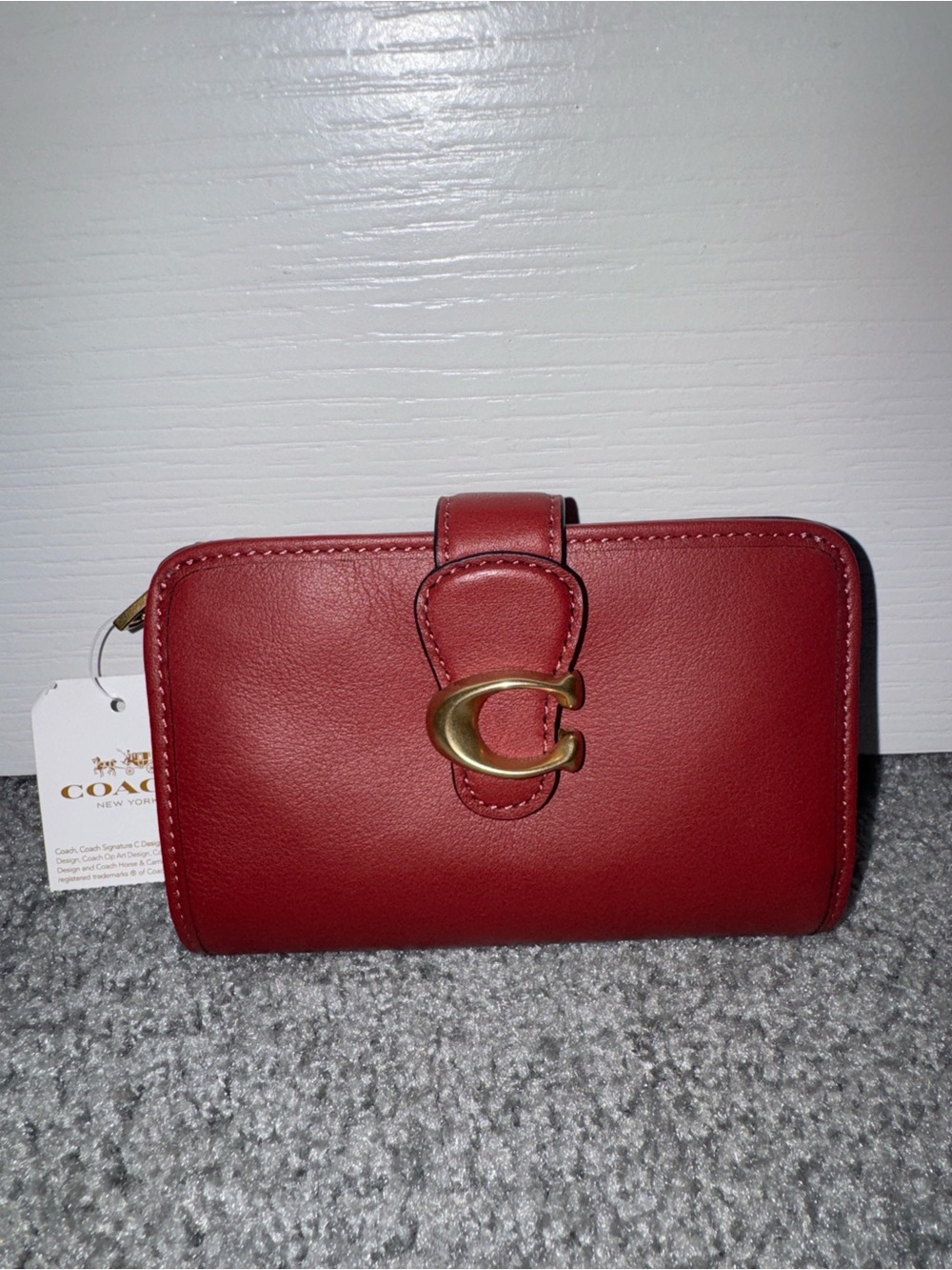 Coach Red Berry Tabby Leather Wallet with Signature 'C' Hardware